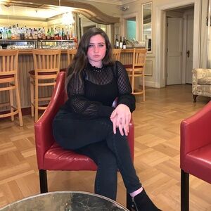 SOLD: Sheer high neck black stripped top (tank top under not included)